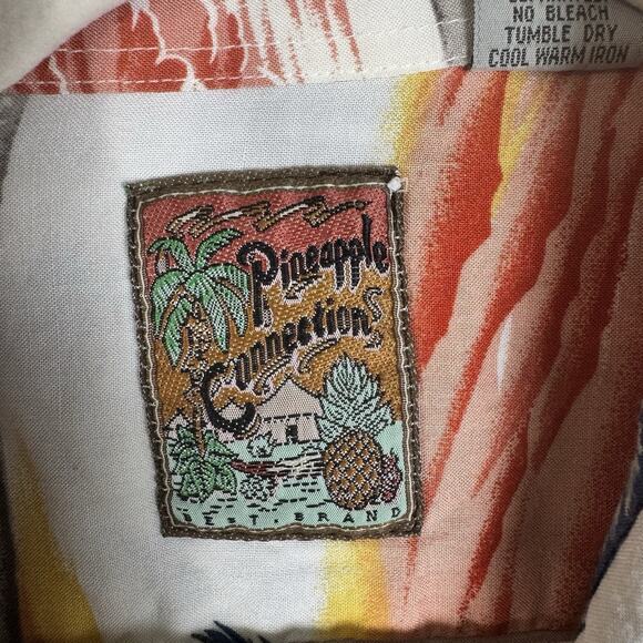 VTG 90’s PineappleConnections Men’s Hawaiian Shirt Rayon PalmTreeSunsetPrint Med - Picture 4 of 7